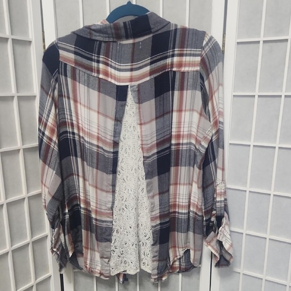 Knox Rose Plaid Lace Back Button Up Soft Boho Flannel Cottagecore Grunge Medium - Picture 9 of 10
